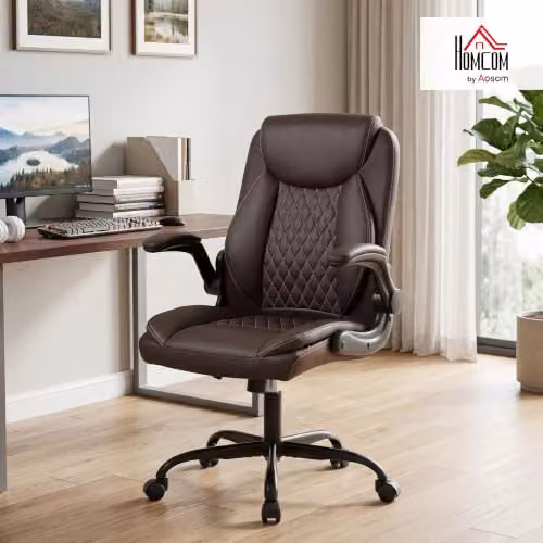HOMCOM Brown Faux Leather Executive Office Chair with Headrest and Swivel Function – 2