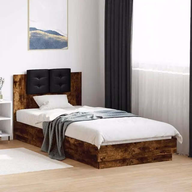 Berkfield Home Modern Bed Frame with Under-Bed LED Lighting in Smoked Oak Brown, W: 80 cm, L: 200 cm
