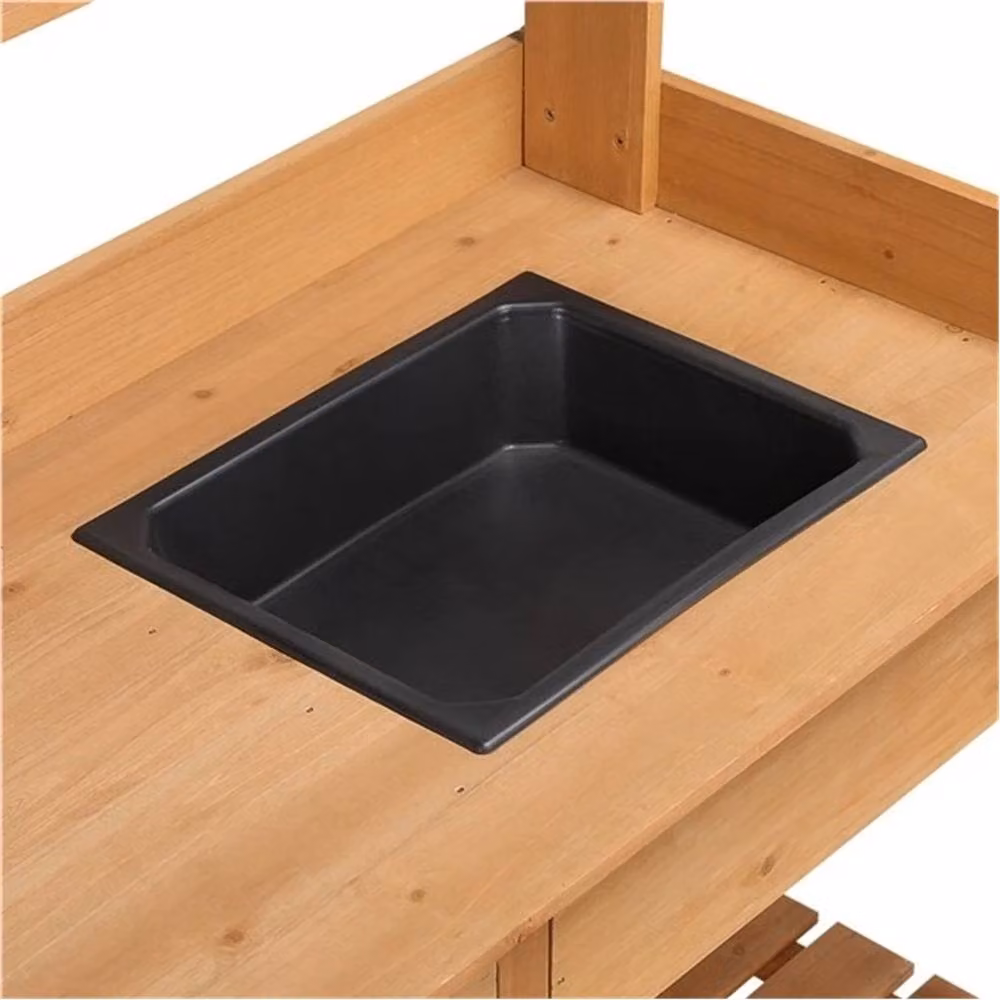 SPETLEK Wooden Potting Bench with Removable Sink Drawer and Side Hooks in Brown, W/D/H: 121.0 x 45.0 x 45.0 cm – 4
