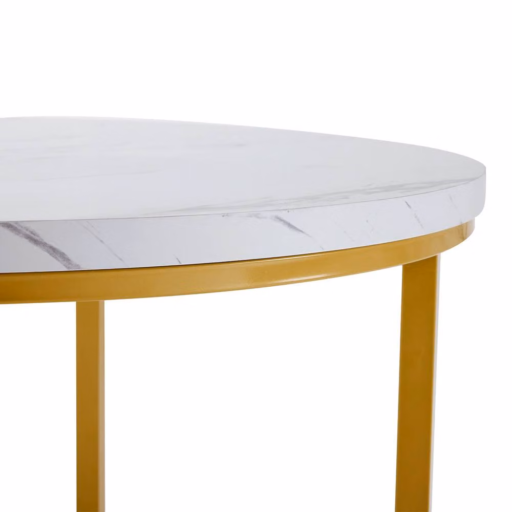 Matteo White and Gold MDF Round Dining Table Set with 4 Velvet Chairs – 2