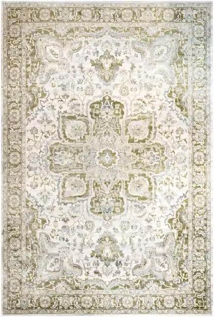 Kukoon Green and Beige Traditional Floral Oriental Style Rug, W: 60 cm, L: 240 cm