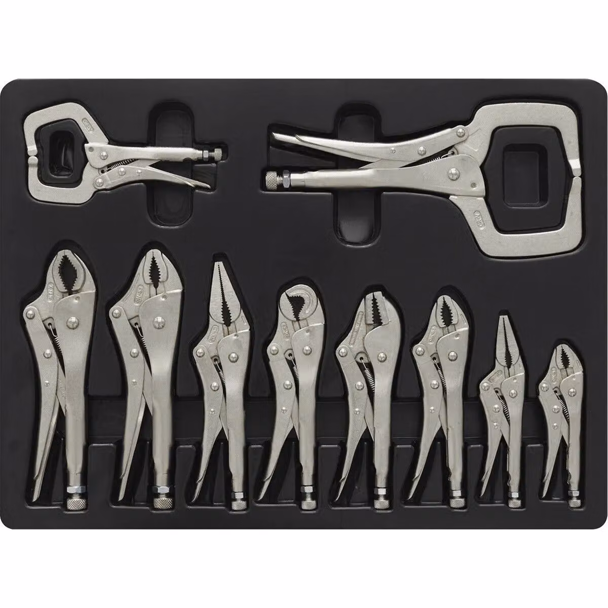 Loops 10 Piece Locking Pliers and C-Clamp Set in Silver Chrome Vanadium Steel – 5