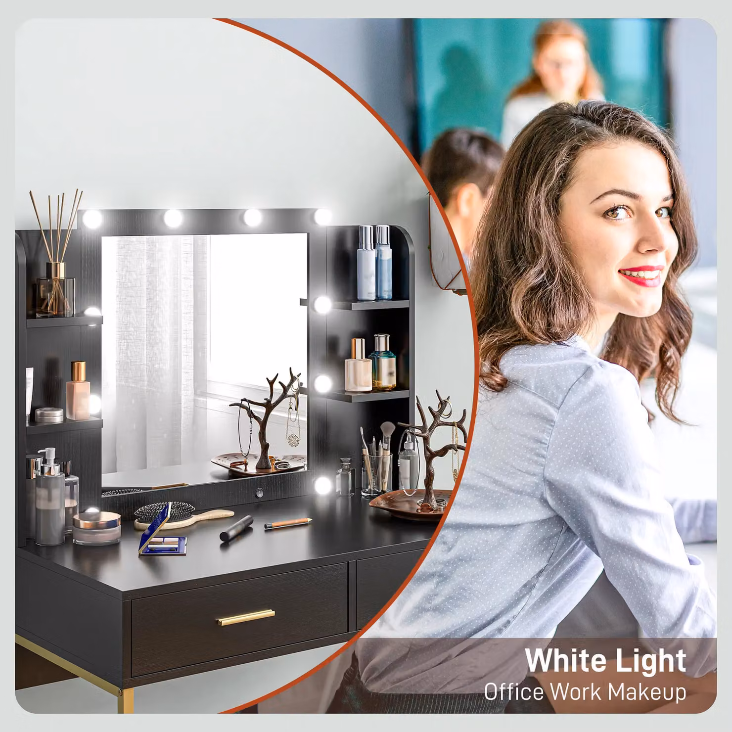 HOMCOM Makeup Vanity Desk Set with Hollywood LED Lighted Mirror, Stool and Drawers, Black, H 132.5 x W 90.0 cm – 4
