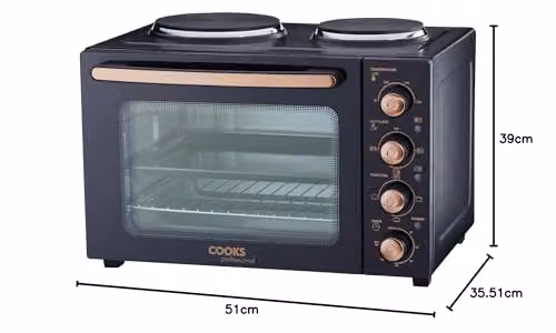 Cooks Professional 34L Mini Electric Multifunction Countertop Oven with 2 Hobs in Black and Copper – 6