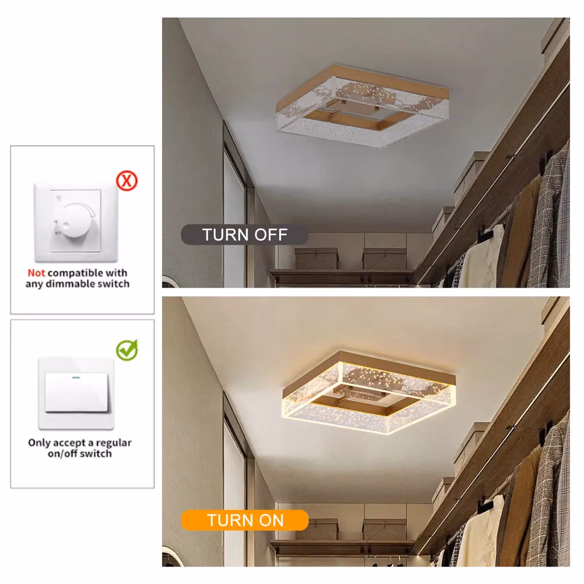 Garwarm Square LED Flush Mount Ceiling Light in Gold/Brass, Warm White, Dimmable, W/D/H: 30 x 30 x 8 cm – 3