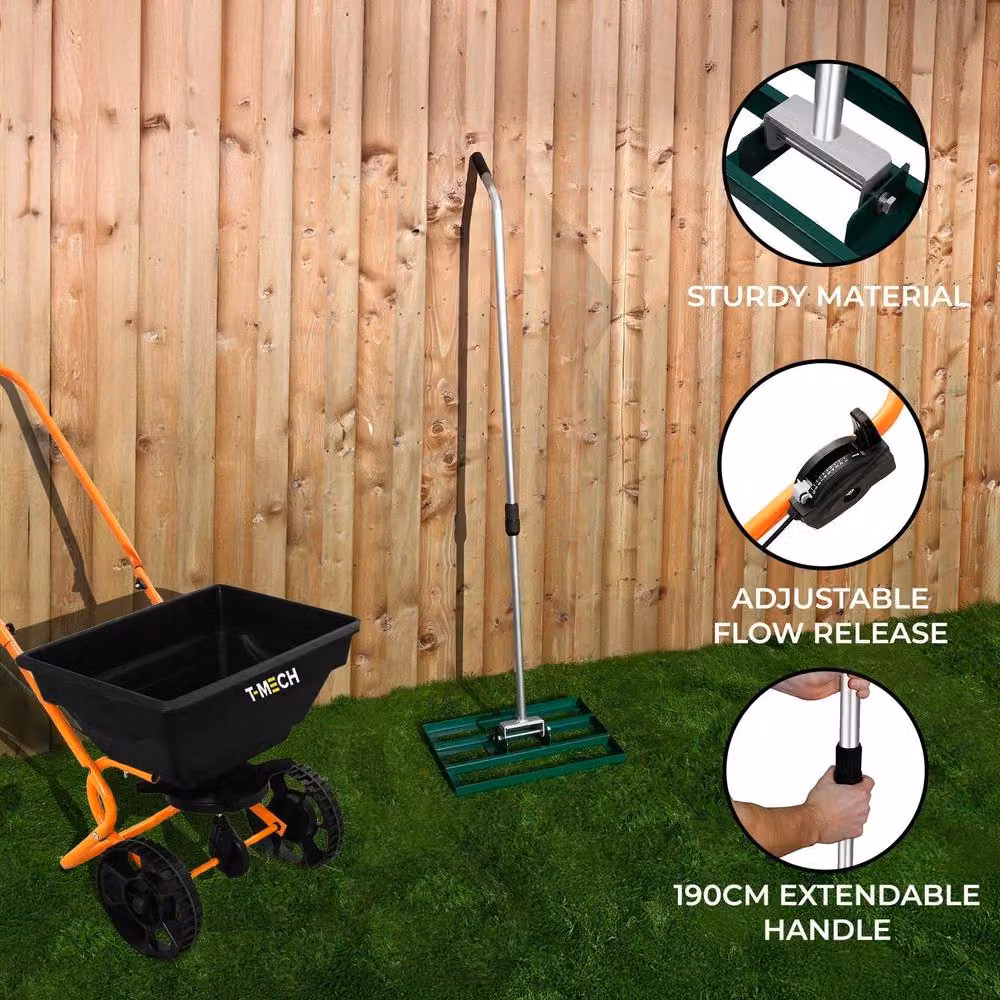 Monstershop Manual Rotary Broadcast Spreader and 50cm Lawn Leveller in Green and Orange – 2