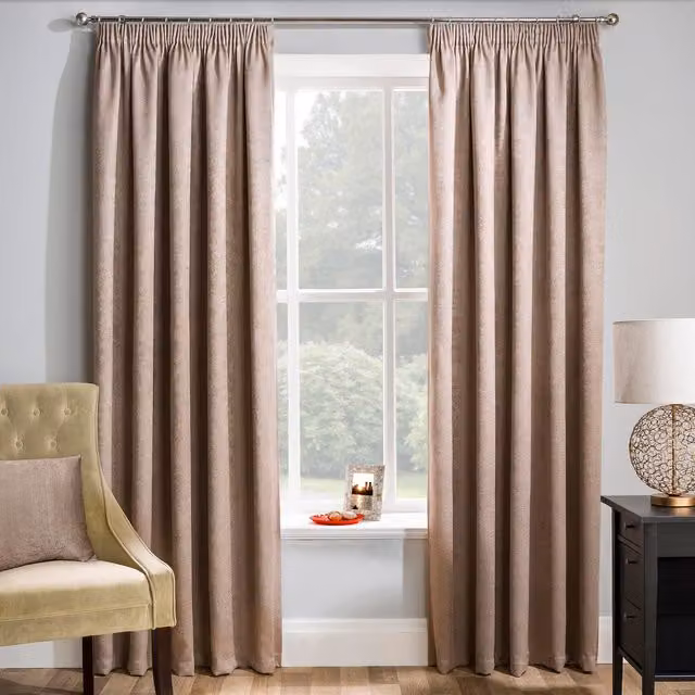 Enhanced Living Matrix Latte Natural Tape-Top Thermal Noise Reducing Dim Out Curtains, Beige/Brown, W: 137 cm, H: 229 cm