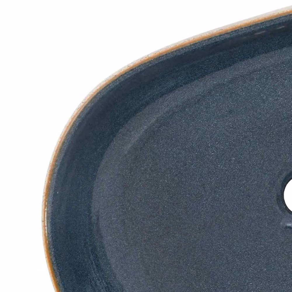 Berkfield Home Oval Ceramic Countertop Basin in Sand and Blue, W: 59 cm, D: 40 cm, H: 14 cm – 5