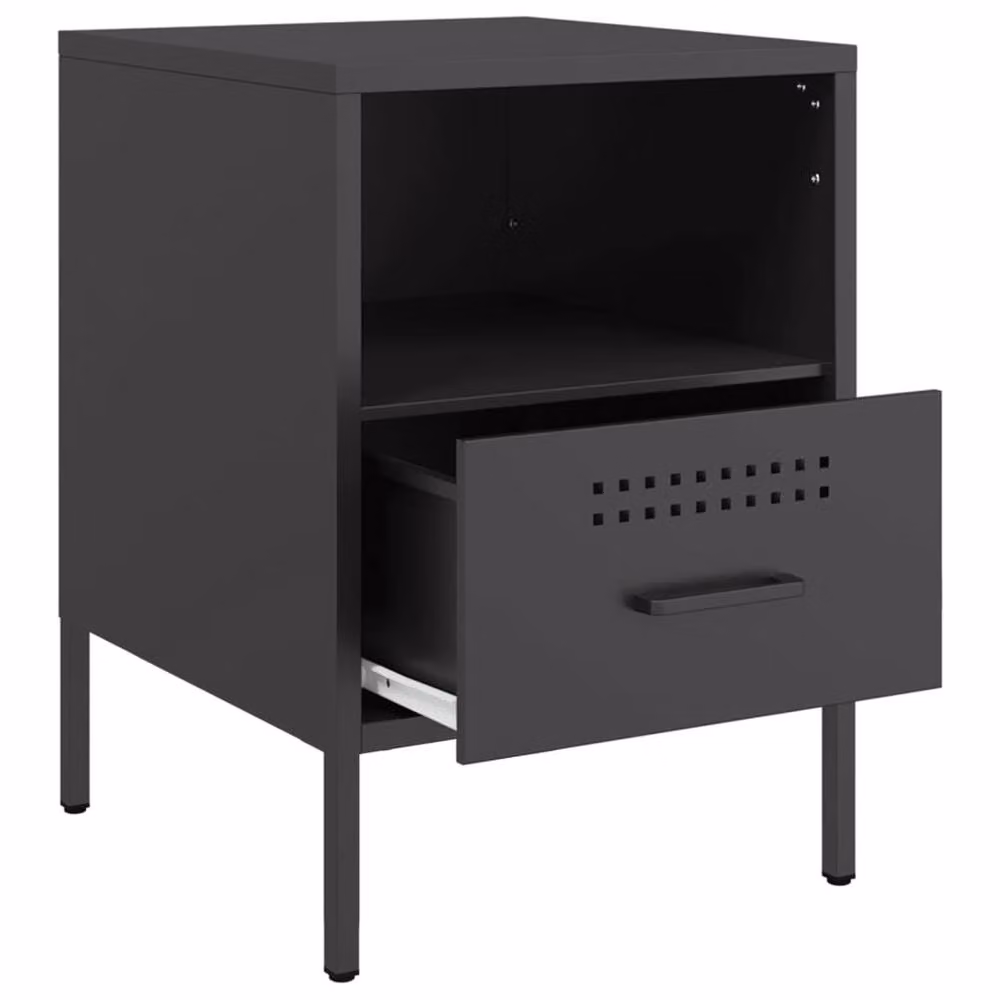 Berkfield Home Set of 2 Black Metal Bedside Cabinets, W/D/H: 36 x 39 x 50.5 cm – 3