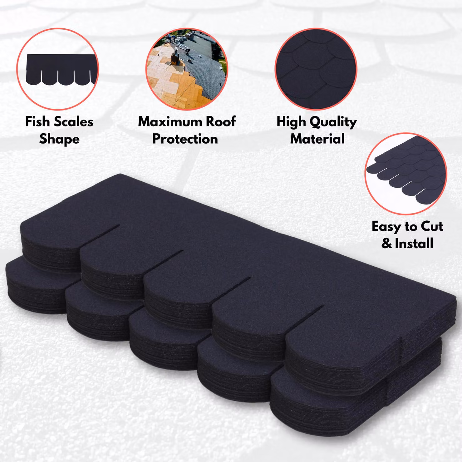 Novecrafto Heavy Duty Asphalt Roof Shingles in Black Fish Scale Design, 25 Pieces, W: 80 cm, H: 31.5 cm – 3