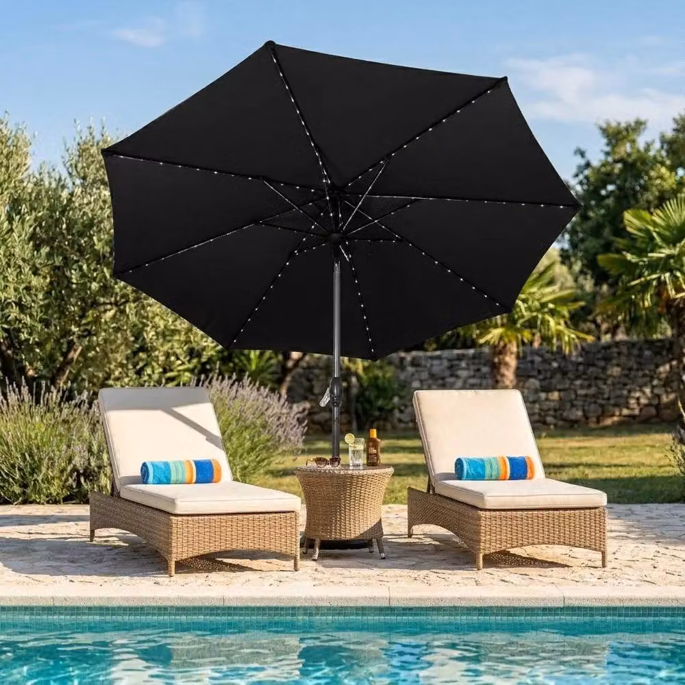 Monstershop LED Tilt Parasol in Black with Steel Frame and Polyester Canopy, Diameter: 270 cm, Height: 238 cm – 3
