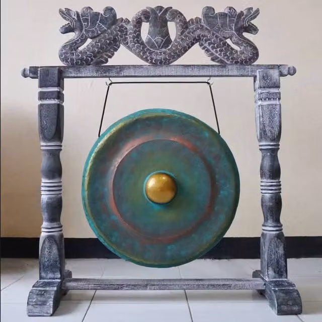 KDMD Small Bali Gong with Stand, Greenwash, Diameter: 25 cm