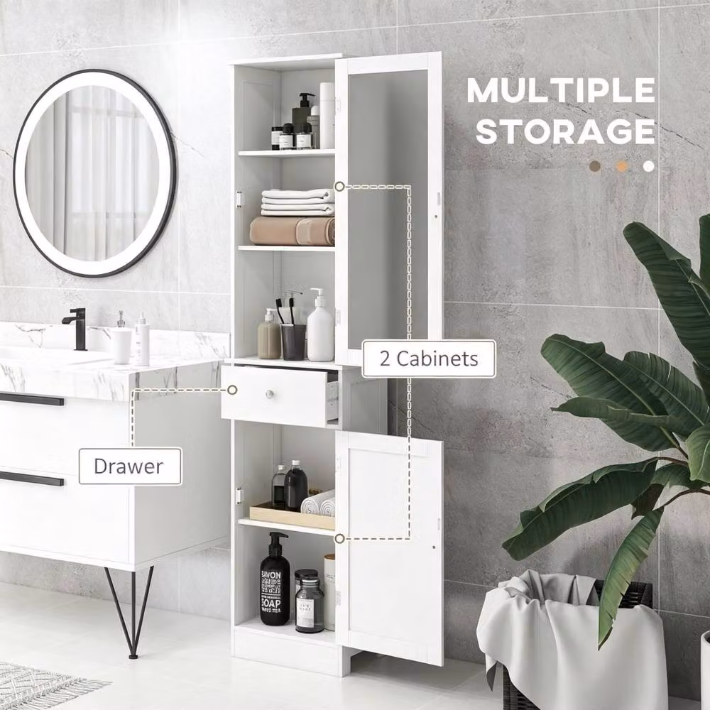 STILVORA Modern White Bathroom Storage Cabinet with Drawers, Hinged Doors and Internal Shelves – 4