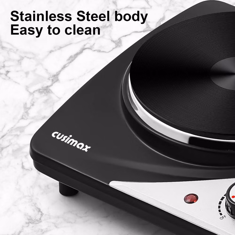 Cusimax Silver Double Cast Iron Hot Plate with Indicator Lights, 2500W, Black – 7