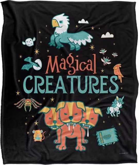 Logovision Harry Potter Magical Creatures Super Soft Fleece Throw Blanket, White and Multicolour, W/D/H: 152 x 127 x 1 cm
