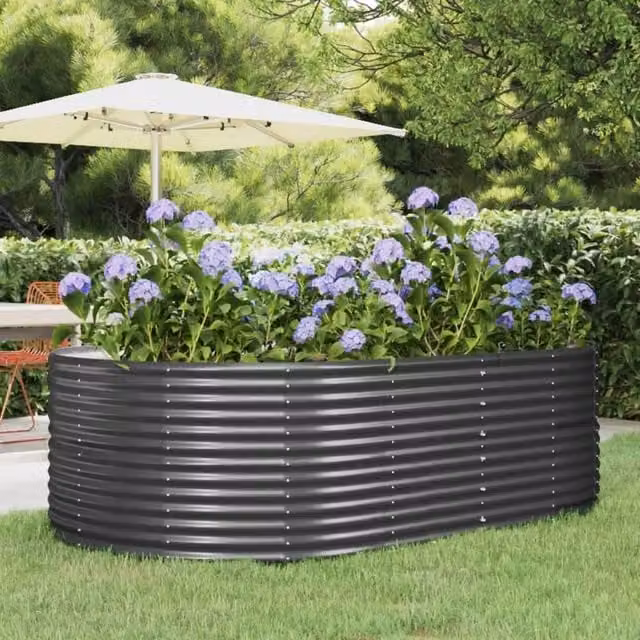 Berkfield Home Garden Anthracite Raised Bed in Powder-coated Steel, W/D/H: 212 x 140 x 68 cm