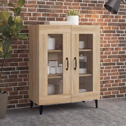 vidaXL Modern Sideboard in Sonoma Oak with Glass and MDF, W/D/H: 69.5 x 34.0 x 90.0 cm – 2