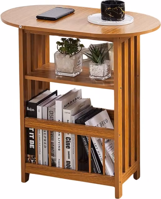 Pirlo Plush Round Drop Leaf Side Table in Brown