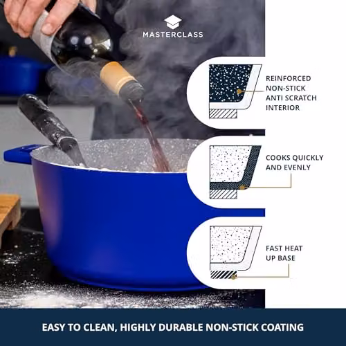 MasterClass Non-Stick Cast Aluminium Casserole Dish in Blue, Diameter: 24 cm, Capacity: 4 l – 3