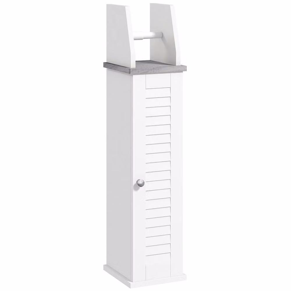 Wyld Haus Semike Slim Freestanding White Bathroom Cabinet and Toilet Roll Holder – 2