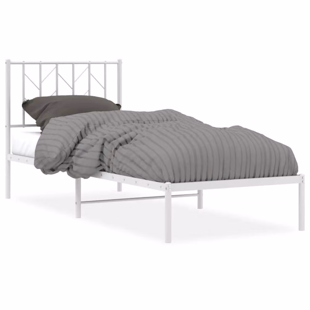 Berkfield Home Metal Bed Frame with Headboard in White, W/D/H: 80 x 200 cm – 2
