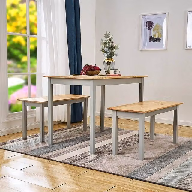 Kelvenix Scandinavian Pine Dining Table and Chairs Set with Grey and White Frame – 1