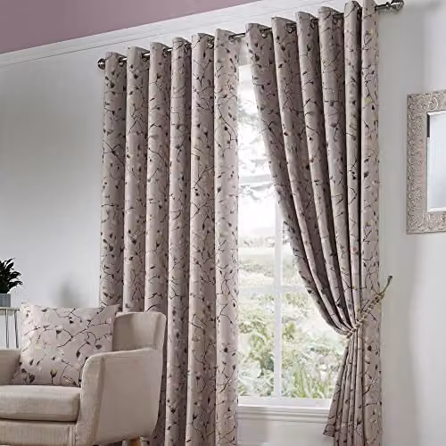 Luxury Living Blossom Bud Thermal Blackout Eyelet Curtains, Pink and Beige, W: 167.64 cm x H: 228.6 cm