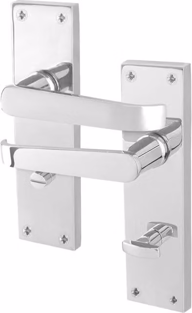 AFIT Polished Chrome Long Backplate Bathroom Door Handle Set, Silver, 2 Pack