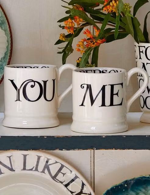 Emma Bridgewater Set of 2 Black Toast You & Me Stoneware Mugs, Multicolour