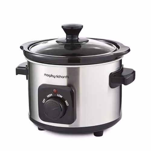 Morphy Richards 1.5L Compact Slow Cooker in Silver with Ceramic Pot and Stainless Steel Finish