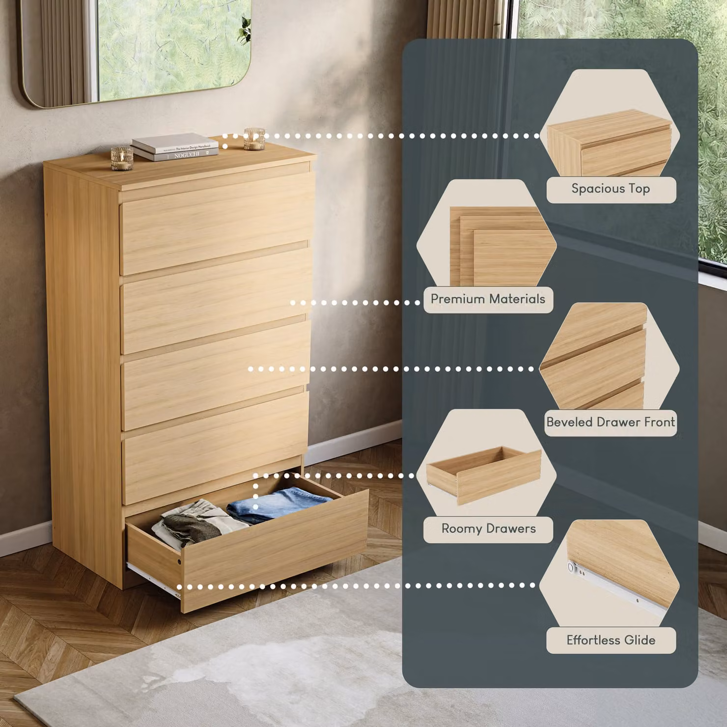 Vida Designs Denver 5 Drawer Chest of Drawers in Brown – 3