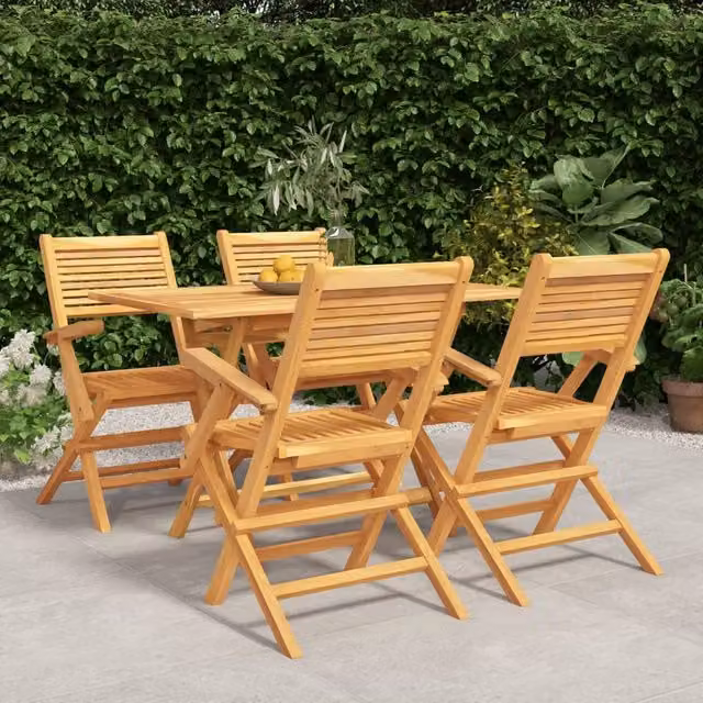 Berkfield Home 5 Piece Garden Dining Set in Brown Solid Teak Wood – 1