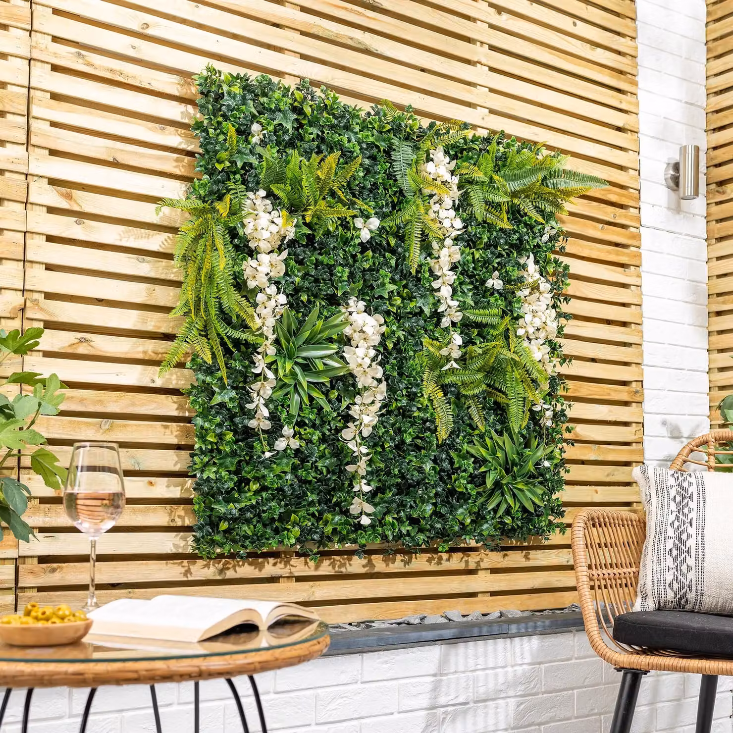 Christow Artificial Wisteria Green Plant Living Wall Panels in White, W/H: 100 x 100 cm – 2