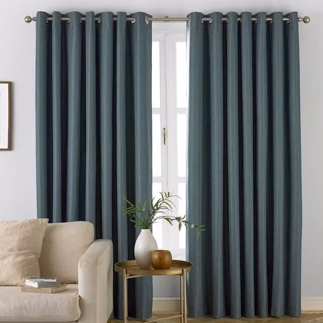 Moon Premium Thermal Blackout Eyelet Curtain Pair in Blue, Width: 117 cm, Height: 183 cm