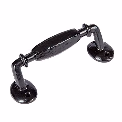 Hammer and Tongs Matt Black Offset Wrought Iron Door Handle, Height: 160 mm – 1