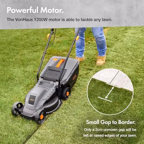 VonHaus 1200W Electric Corded Lawn Mower with 30L Collection Bag and 320mm Working Width in Grey, Black and Orange – 2