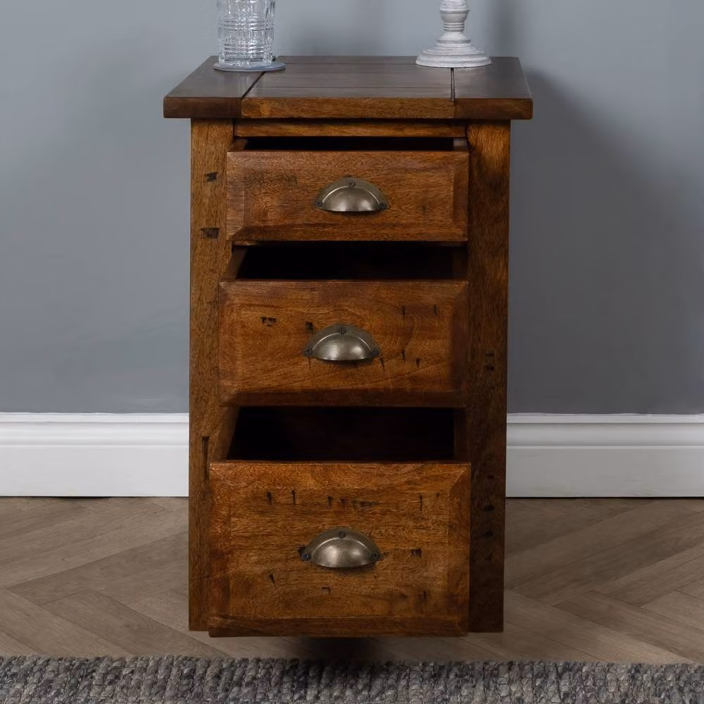Elm Home And Garden Rustic Solid Mango Wood 3 Drawer Bedside Cabinet Nightstand in Tan – 2