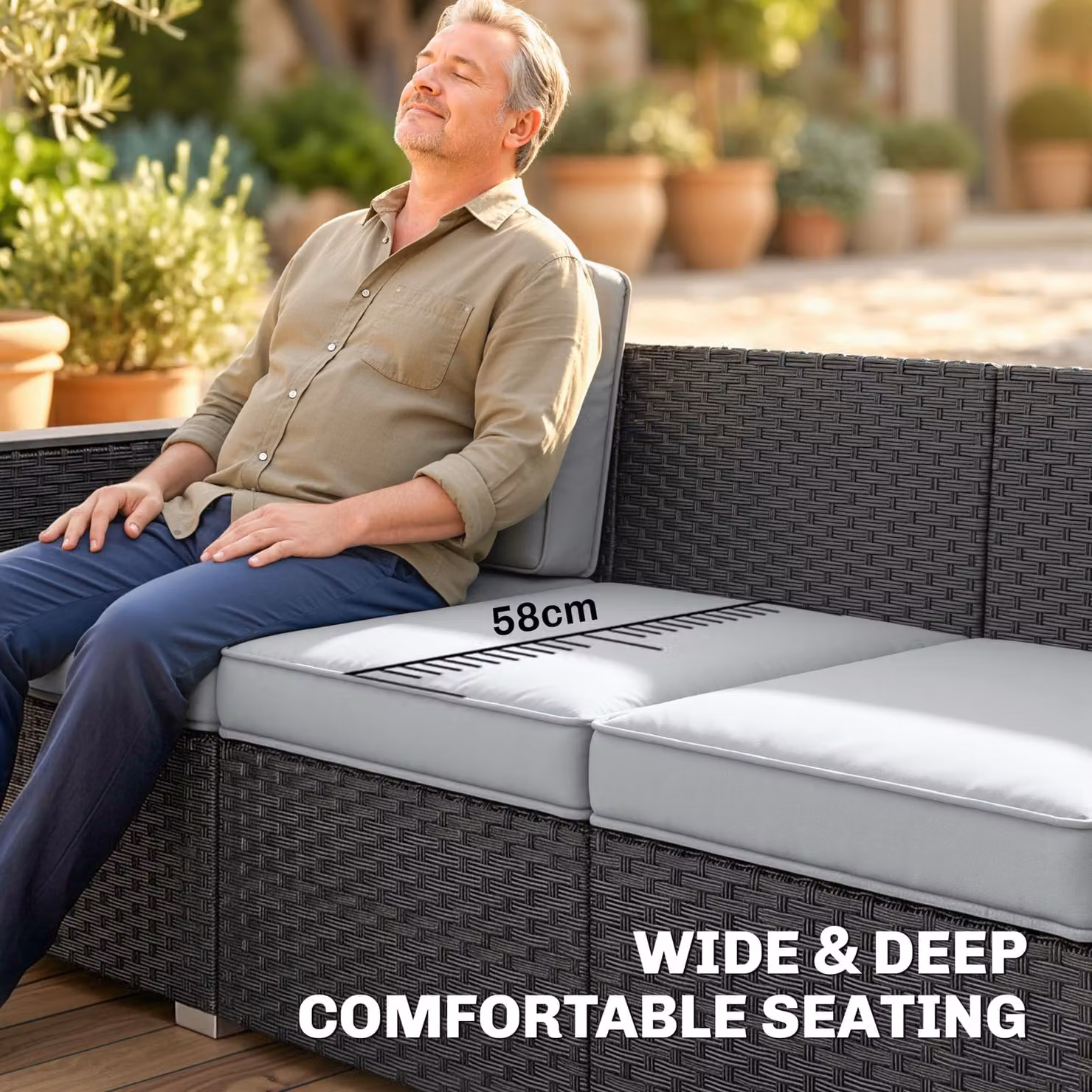 Outsunny 5 Seater Rattan Garden Furniture Set in Grey with Upholstered Cushions and Coffee Table – 4