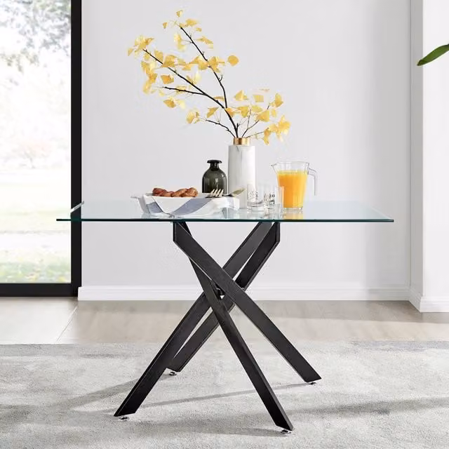FurnitureboxUK Leonardo 4-Seater Rectangular Glass and Metal Starburst Dining Table in Black and Silver, W: 120 cm