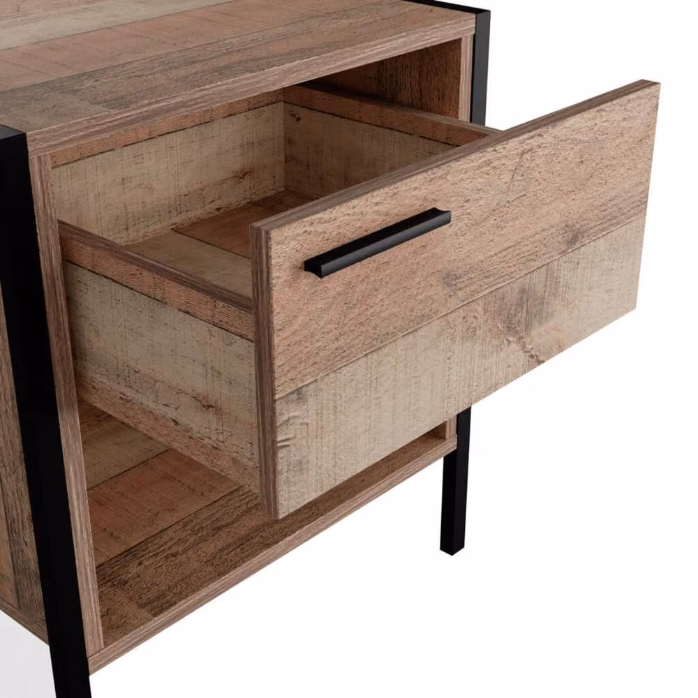 Wyld Haus Lucan Bedside Table with Soft Close Drawer and Open Shelf in Natural Brown – 3