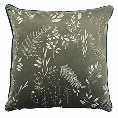 Furn Fearne Green Floral Printed Velvet Reversible Square Cushion, W/D/H: 50 x 50 x 50 cm – 1