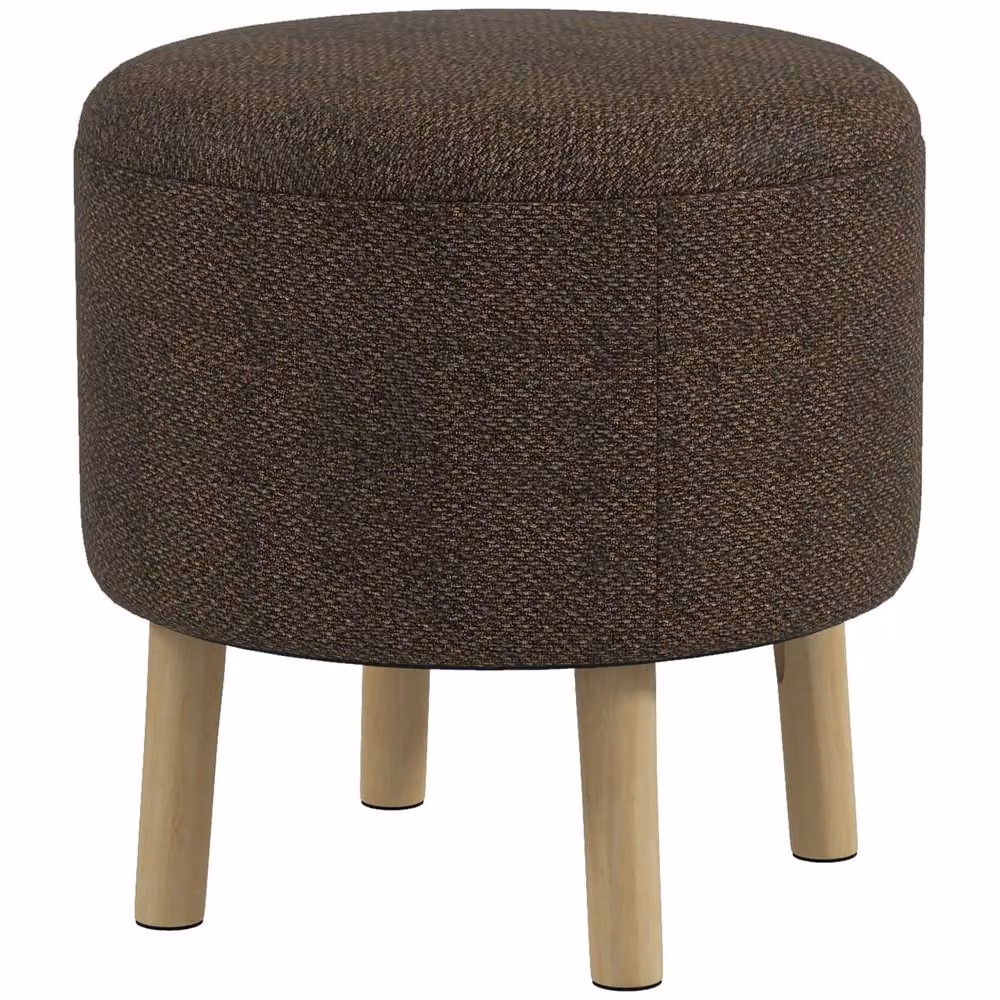 STILVORA Modern Cylindrical Ottoman Stool with Storage in Brown Oak Wood and Fabric – 5