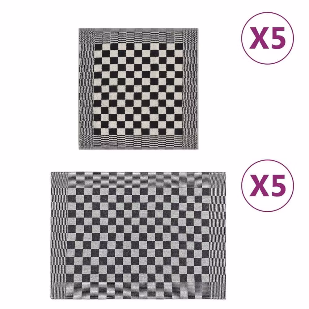 Berkfield Home 10 Piece Checked Cotton Towel Set in Black and White – 2