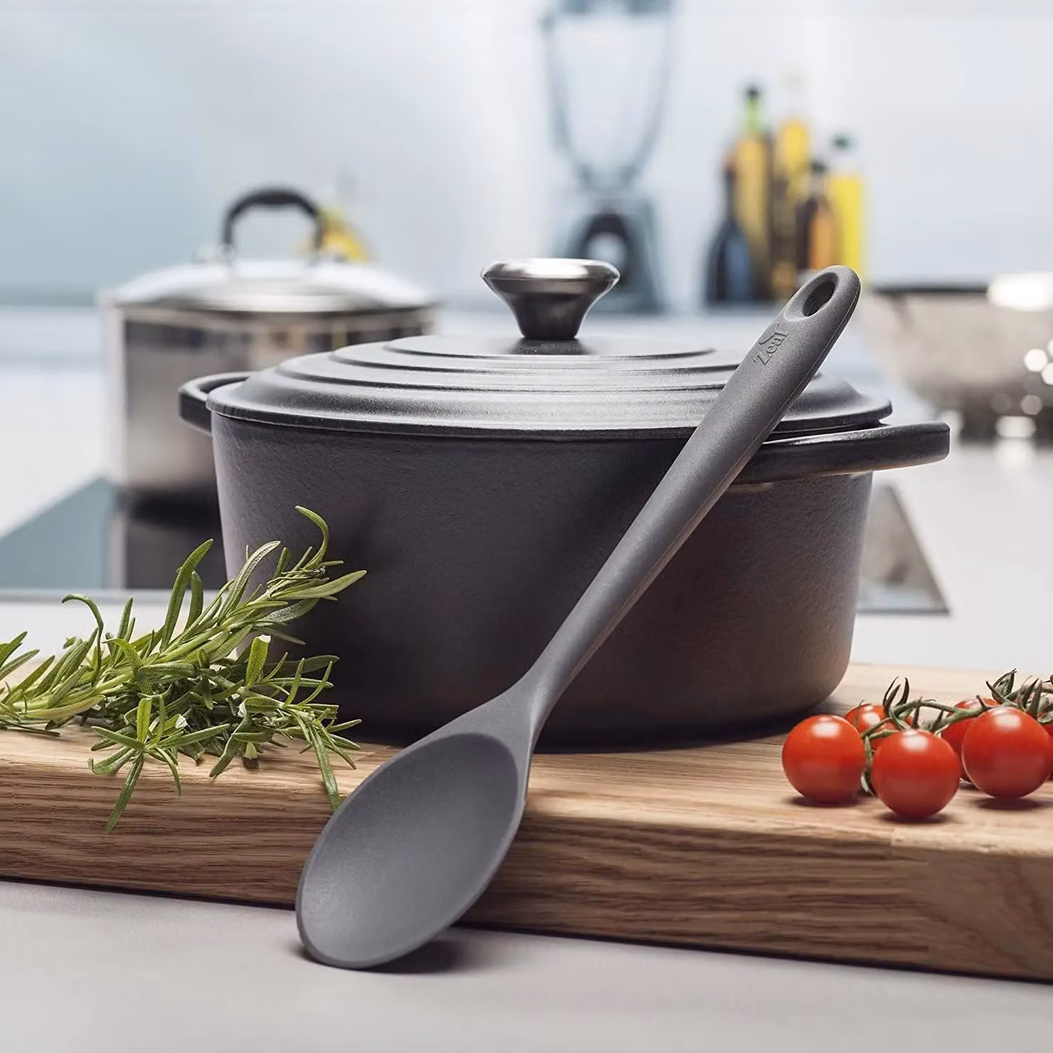 Zeal Silicone and Nylon Non-Scratch Oval Cooking Spoon, Grey, 28 cm – 2