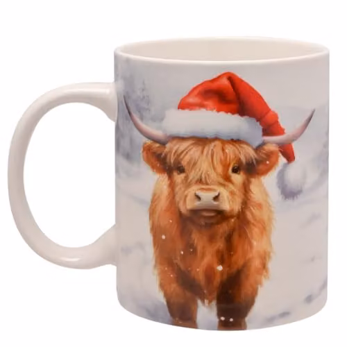Widdop and Co Highland Cow Christmas Mug in White and Red Bone China – 2