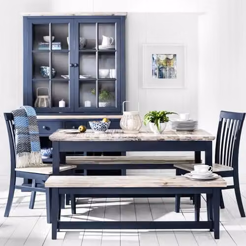Statement Furniture Florence Solid Acacia Hardwood Dining Bench in Blue, W/D/H: 140 x 32 x 45 cm – 4