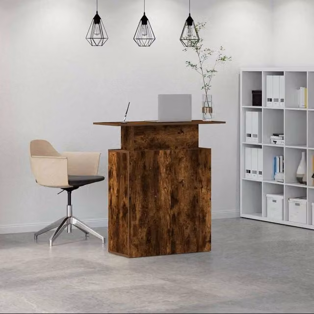 Berkfield Home Smoked Oak Reception Desk in Brown, W/D/H: 100 x 40 x 104 cm