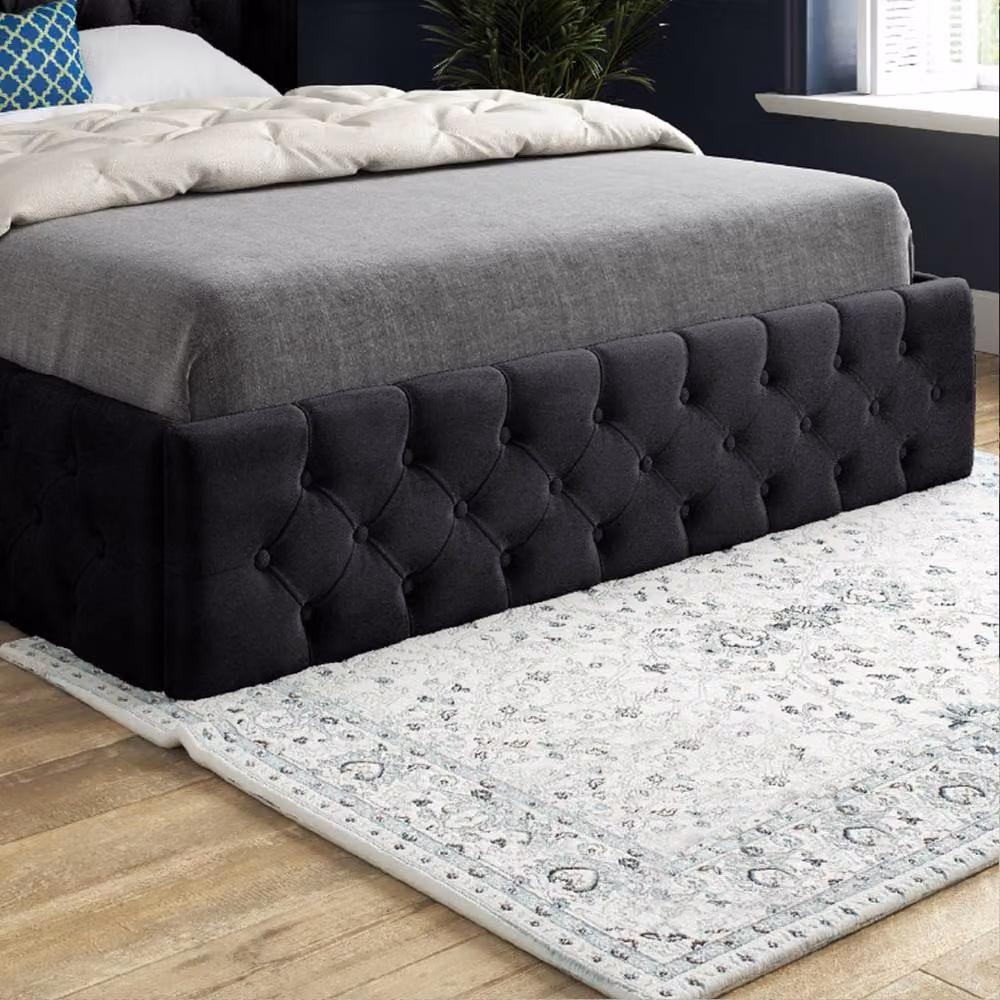 Casani Swinton King Size Upholstered Designer Bed Frame in Black Soft Velvet – 5