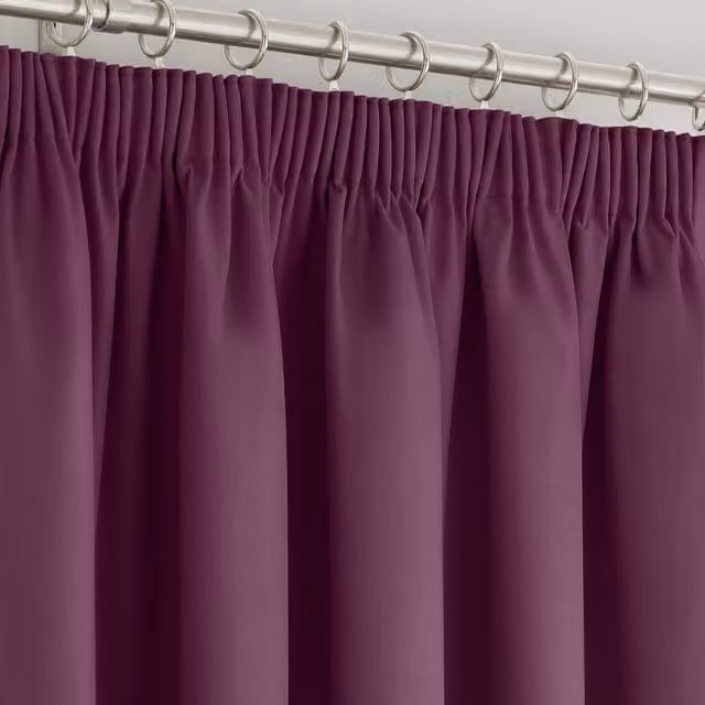 Velosso Manhattan Purple Velvet Pencil Pleat Blackout Thermal Curtains, Width: 228 cm, Drop: 228 cm