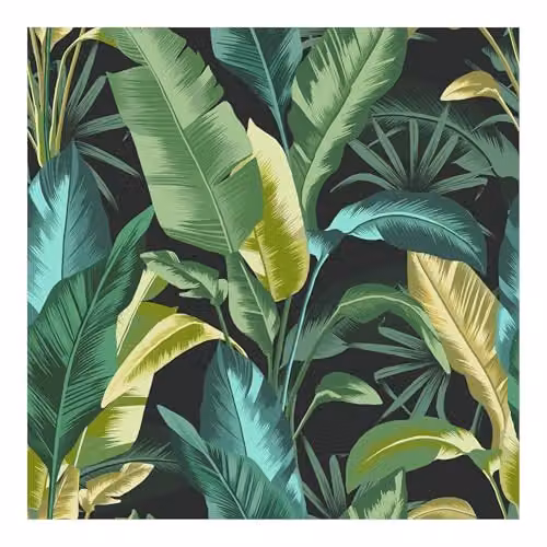 Graham & Brown Envy Leaf It Out Twilight Botanical Floral Wallpaper in Blue and Green, W: 52 cm x L: 1000 cm